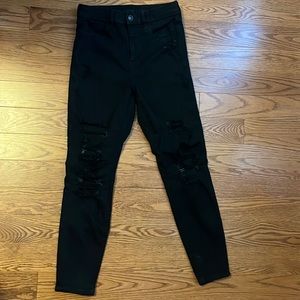 Black ripped curvy high waisted jeggings